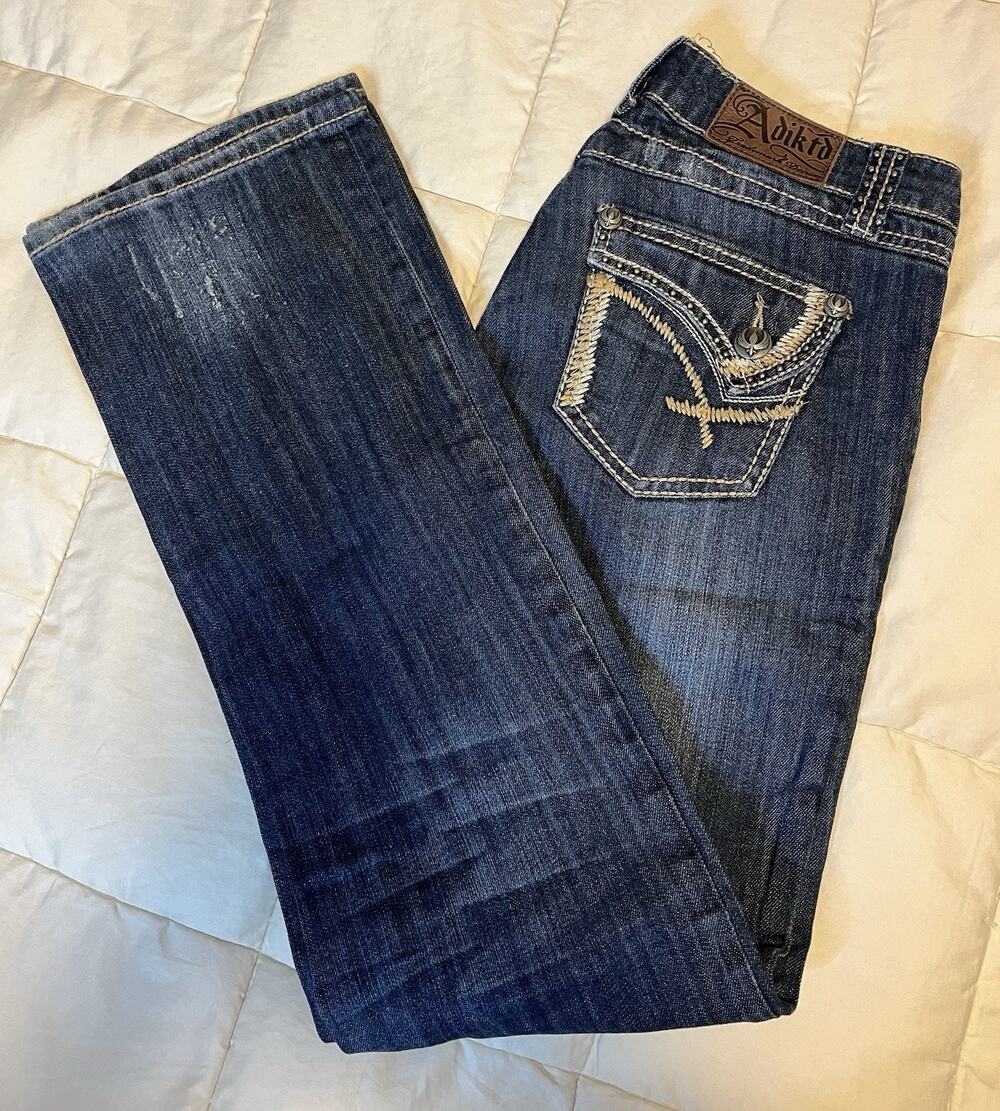 Adiktd Y2K Embellished Lowrise Denim Jeans, Size 6/29 Studded Embroidered Back
